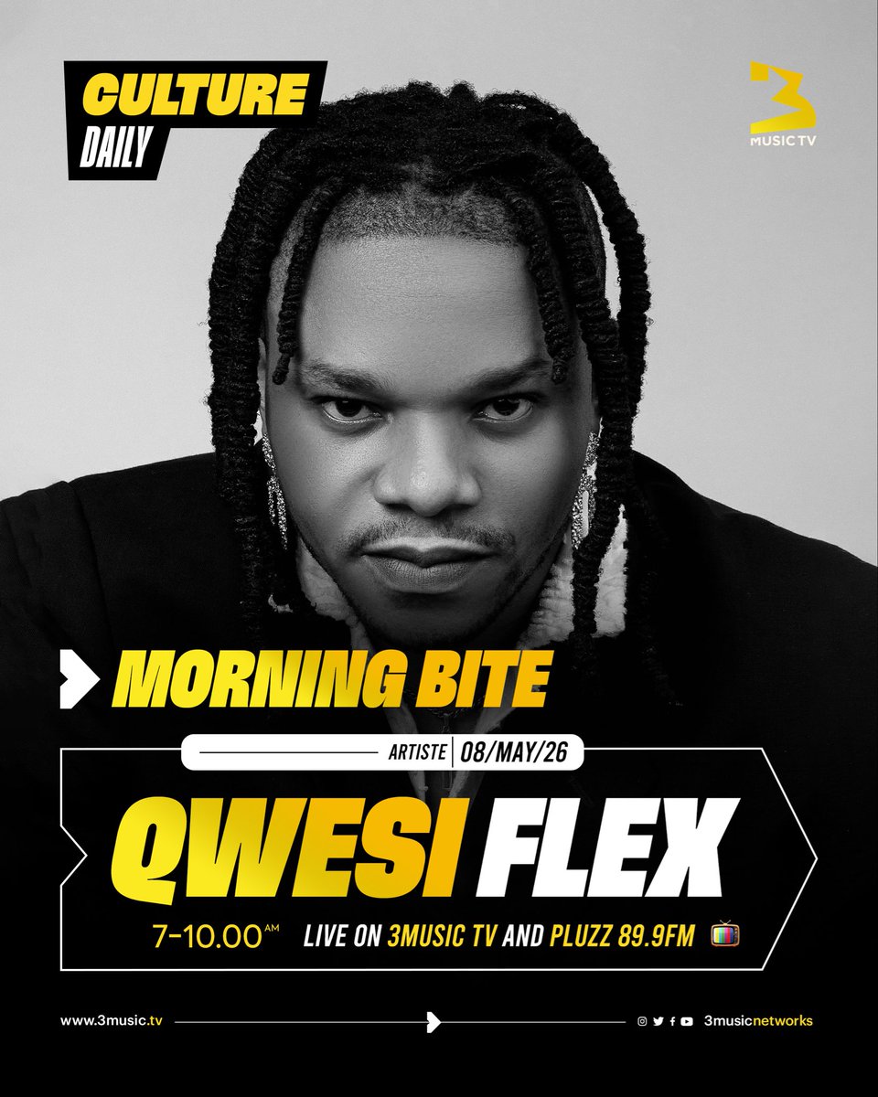 QwesiFlexMusic's tweet photo. Qwesi Flex will be live on @3musicnetworks TV at 7am tomorrow
It’s the morning bite
Stay glued, let’s go all out🔥🔥🔥🔥
#AllOut
#SonOfTheWest
#ManInABoy
#FlexFam2DaUniverse https://t.co/r4FGiM6IMg