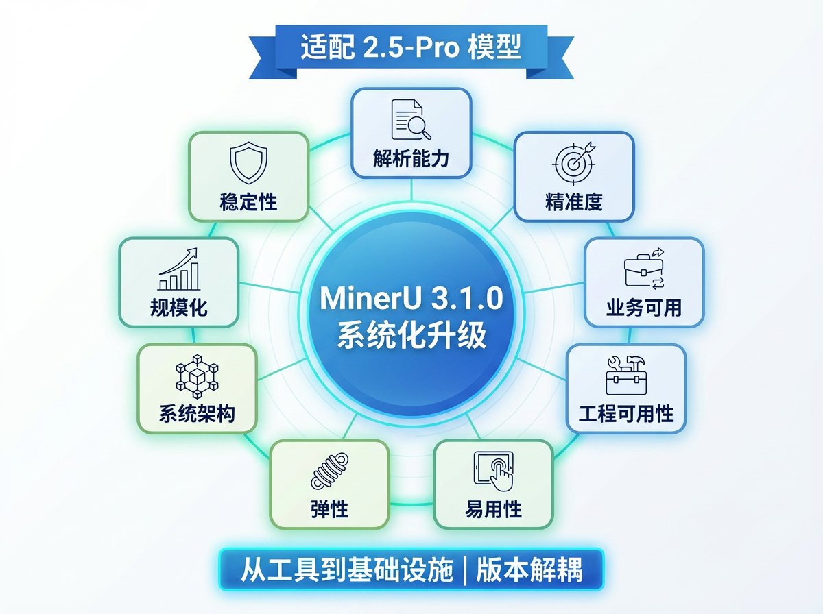 OpenDataLab_AI's tweet photo. 🚀 Now MinerU 3.1.0
Full integration with MinerU2.5-Pro
✅ Apache 2.0-based license (more business-friendly)
✅ Native DOCX/PPTX/XLSX parsing
✅ 8GB RAM handles 10k+ pages
✅ Multi-machine/multi-card, high concurrency
From a tool to industrial-grade parsing infrastructure
#MinerU https://t.co/LLFkNOiBsI