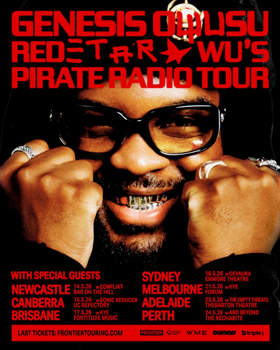 SPECIAL GUESTS ANNOUNCED ★ <a href="/genesisowusu/">genesis owusu</a> has locked in some special guests for his tour!
 
Newcastle ★ Conflikt
Canberra ★ Sonic Reducer
Brisbane ★ Kye
Sydney ★ Devaura
Melbourne ★ Kye
Adelaide ★ The Empty Threats
Perth ★ And Beyond
 
🎫 frontiertouring.com/genesisowusu