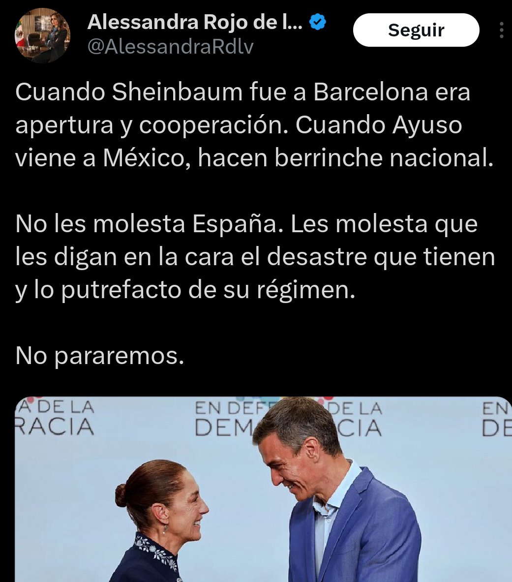juliosergio00's tweet photo. @AlessandraRdlv Mire doña Rojo (@AlessandraRdlv):
Lo de putrefacto, se lo endosamos a su amiga #LadyPutrefacta: @LillyTellez,
Lo de "berrinche", NACIONAL; ¡qué bien que reconoce que el descontento por la presencia de la señora Ayuso aquí, es nacional!...
Veo que va avanzando en su percepción ‼️ https://t.co/E5EXpeL3ev