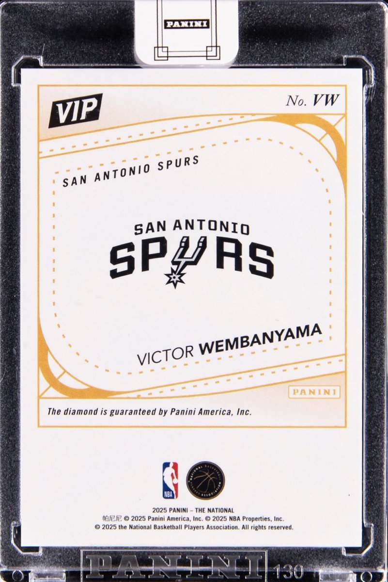 SSBK1881's tweet photo. This isn’t any regular Wemby card.

This is a VIP Diamond Gems with a REAL embedded diamond 💎 — ultra-low print run #3/3, fully Panini Encased, pulled straight from The National VIP Party.

Wemby mania is still crushing it in 2026. These real-diamond relic VIP exclusives are some of the strongest movers in the hobby right now.

Serious collectors only. Bids are live — get in before this #3/3 is gone forever!

#Panini #DiamondGems #TheNational #RelicCard #GoldinAuctions #SpursNation