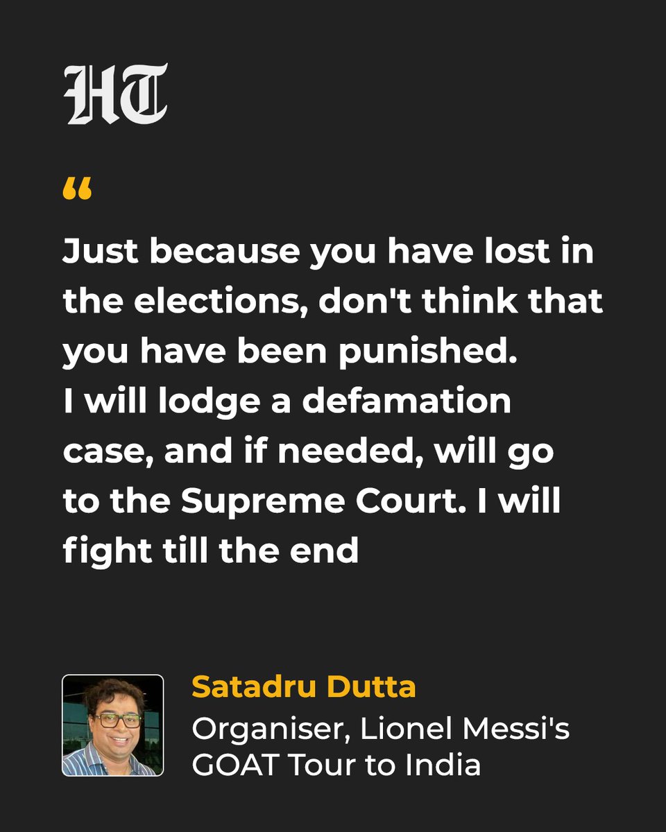 htTweets's tweet photo. The organiser behind Lionel Messi's GOAT Tour to India has broken his silence on the controversy that erupted during the Argentine's visit to Kolkata. The controversy occurred when Messi and his Inter Miami teammates, Luis Suarez and Rodrigo de Paul, arrived at the Salt Lake Stadium and were immediately surrounded by political leaders and other members of the organising committee. The situation saw the packed stadium crowd get little to no opportunity to catch a glimpse of Messi.

More details: https://t.co/esBpJXNS4Q