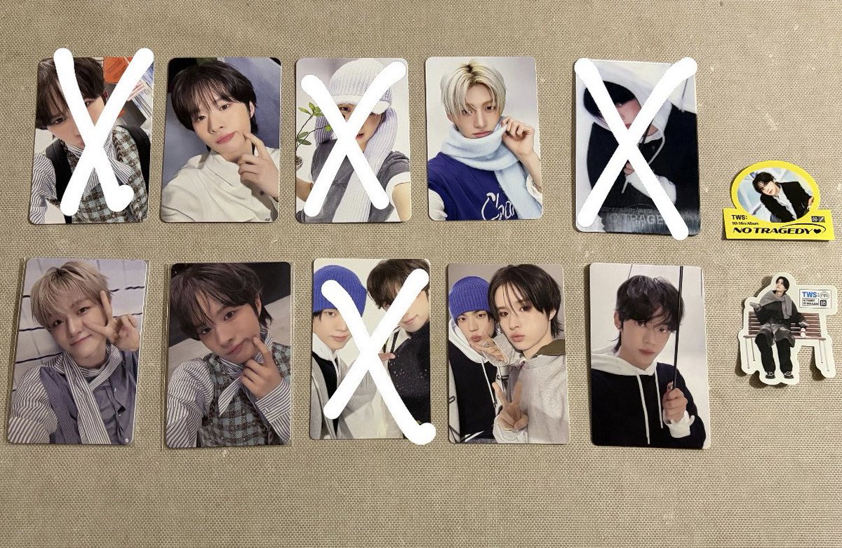 fimenyoung's tweet photo. TWS NO TRAGEDY weverse タワレコオンライン ラキドロ 特典 トレカ ユニット ステッカー 交換

【譲】画像1、2枚目✕以外

【求】画像3、4枚目ハンジン💖＞同種、異種(ケミトレカは🐺🐰、🐰🐣のみ)

8日kcon、9日kstyle手渡し希望です！
お気軽にお声掛けください！

 #TWS交換 https://t.co/0YSEM91tR2