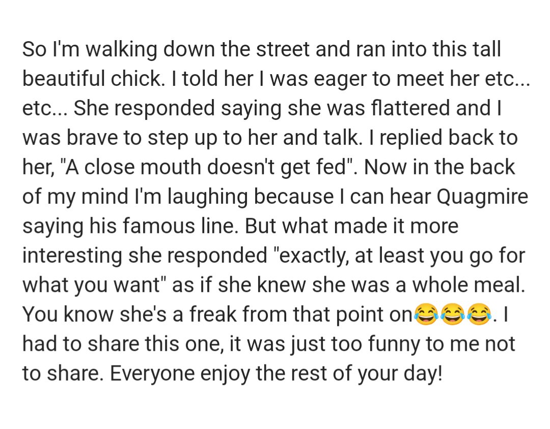 NTG11206's tweet photo. I had to share this with my people's just to funny to me not too. Read the pic😂😂🤣 #positivevibes #Quagmire #Familyguy #twitter #X #searchingforlove #Funnymoments #relationship #comedy #livethemoment https://t.co/Tbflm8cknB