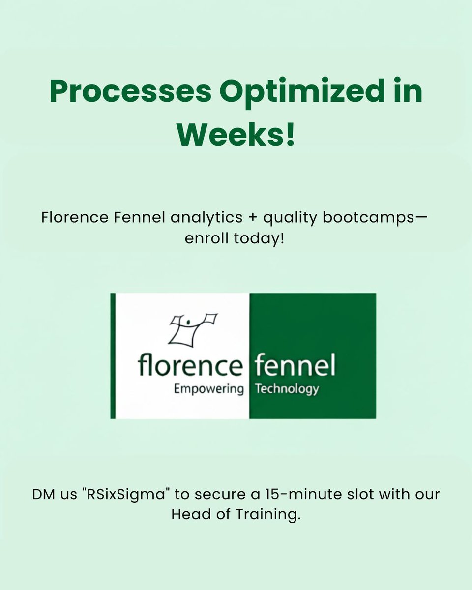 Florence4Growth's tweet photo. Data Science R + Six Sigma Yellow Belt—Florence Fennel bootcamps (16-40 hours).

Swipe for data-driven quality transformation!

Comment RSixSigma below for a free 15-minute process consultation.

#DataScience #RProgramming #SixSigma #YellowBelt #ProcessImprovement https://t.co/MlEeyI8MCt