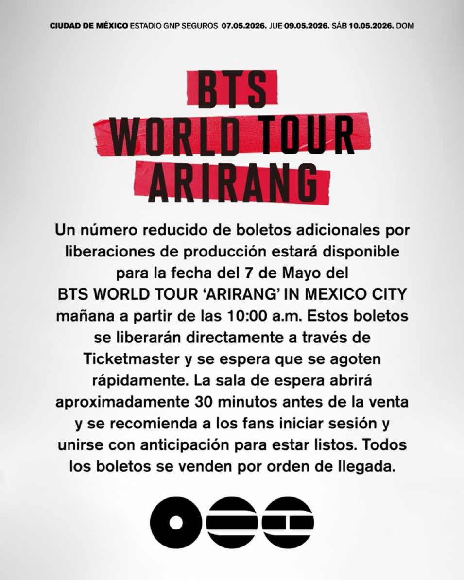 mx_tickets's tweet photo. 🚨BTS - Liberación de boletos https://t.co/XWcwpTgPy4