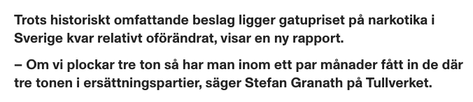 FilipBolmgren's tweet photo. https://t.co/dCtqn5wMye

Samma myndighet räknar samtidigt sin samhällsnytta som att varje beslagtaget gram innebär ett gram i minskad narkotikaanvändning https://t.co/Ojq4MyoUwU