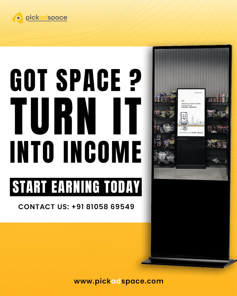 pickadspace's tweet photo. Got unused space in your store or business?

Turn it into a new source of income with digital advertising screens. 

Contact: +91 81058 69549
🌐 PickAdSpace

 #DOOH #DigitalAdvertising #KeralaBusiness #RetailBusiness #StartupKerala https://t.co/kcfCsZRq4c