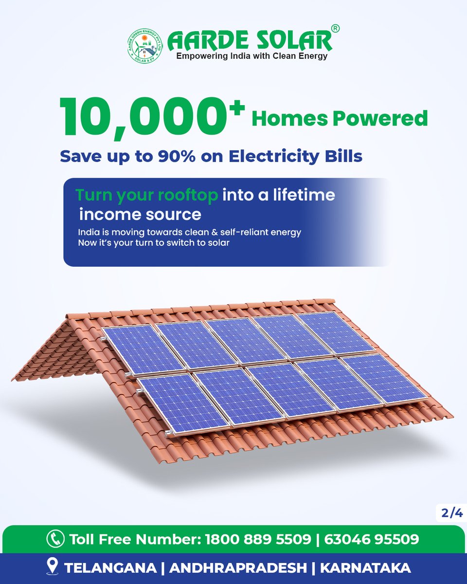 aardesolars's tweet photo. ☀️ India’s clean energy future starts from every home!
Switch to rooftop solar with Aarde Solar under the PM Surya Ghar: Muft Bijli Yojana and reduce your electricity bills with government-supported solar solutions. https://t.co/FFuru9fAjR