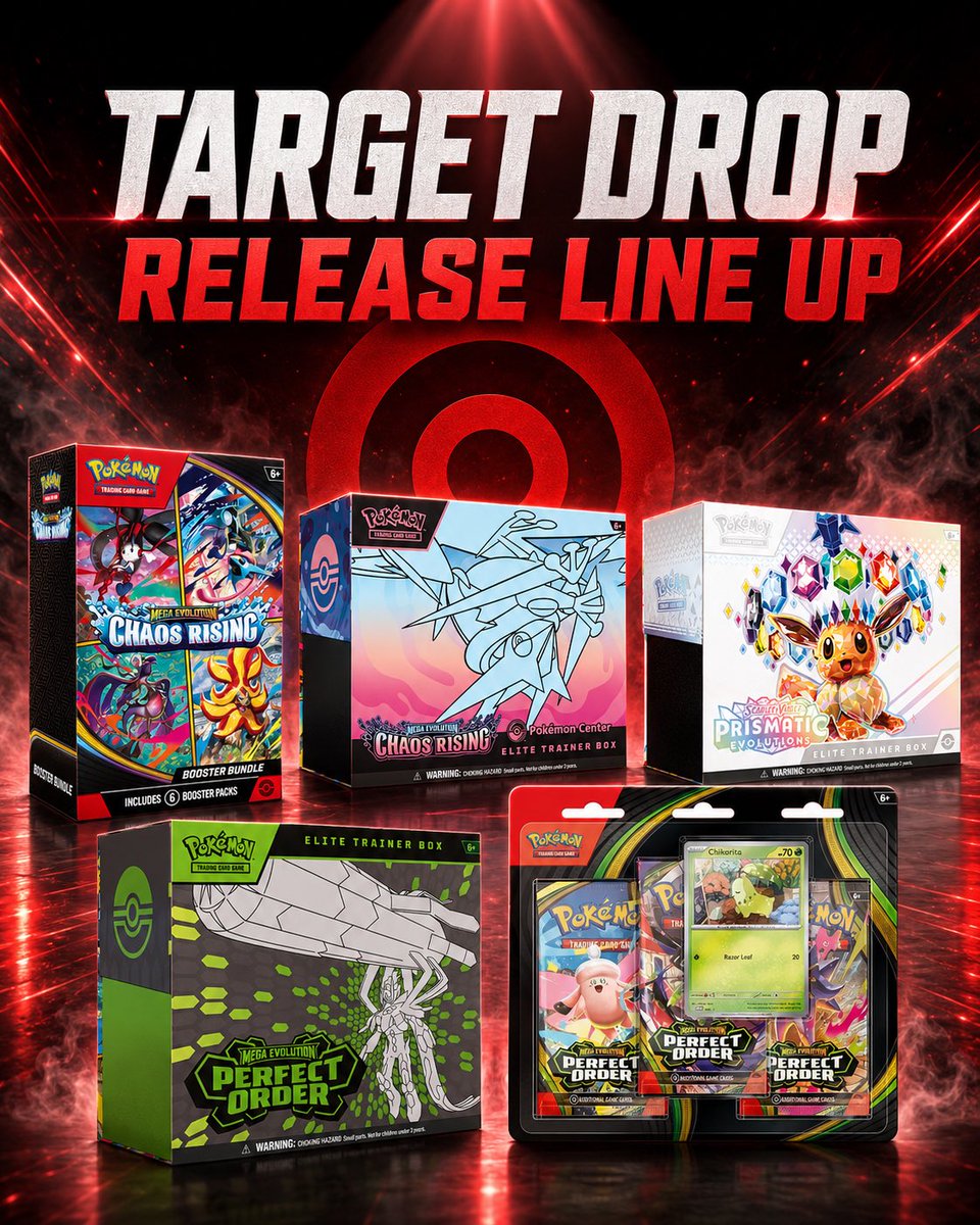 DFFRNTx's tweet photo. 🚨TARGET DROP🚨
NO DATE SET
TIME 1am- 3am EST, STAGGERED AFTER 3am EST

1. CR BOOSTER BUNDLE BOX- https://t.co/SRBAq2nudm
2. CR ETB-https://t.co/haXgJTFXTl
3.PRIZZY ETB-https://t.co/pc0DErn1Af
4. PO 3pk BLISTERS-https://t.co/nBkYGbOh8z
5. PO ETB-https://t.co/xgncbQGujl https://t.co/yUD8B0mg5B