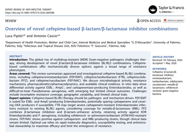 AliSMV7's tweet photo. Overview of novel cefepime-based β-lactam/β-lactamase inhibitor combinations

https://t.co/QlJyOdY4W9 https://t.co/2Fwq4dFqf1