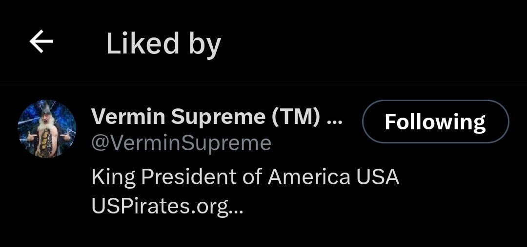 The future president noticed my reply. <a href="/VerminSupreme/">Vermin Supreme (TM) KING of PRESIDENT America USA</a>