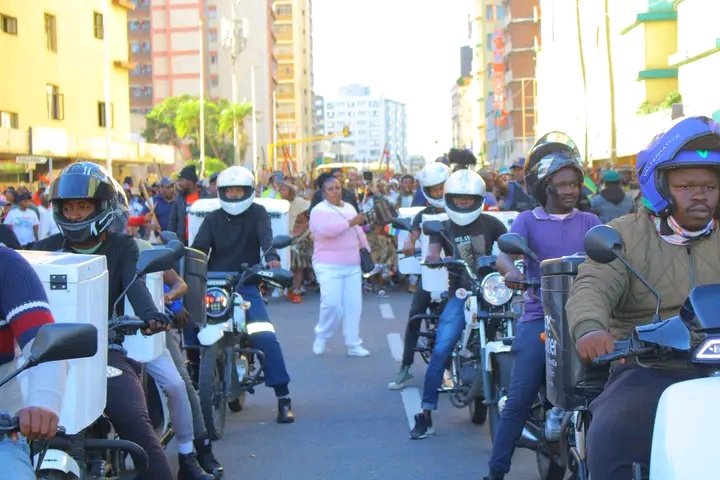 jackson_rem's tweet photo. Saying South Africans don't want certain jobs is a lie. Delivery motorcycle riders joined the march against illegal immigration in Durban CBD. Some of them are graduates. https://t.co/ratVKBElfa