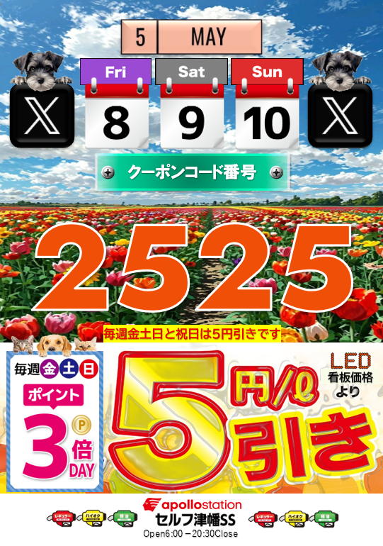 tsubatasekiyu's tweet photo. 5/8(金)6:00～5/10(日)20時30分までｶﾞｿﾘﾝ・軽油5円/ℓ引きｸｰﾎﾟﾝｺｰﾄﾞ｢2525」がご利用頂けます｡タイヤ交換・KeePerｺｰﾃｨﾝｸﾞ・オイル交換・車検の予約受付中です！
 #津幡石油 #ｶﾞｿﾘﾝ #ｸｰﾎﾟﾝ #５円引き #ﾀｲﾔ #ｵｲﾙ #Keeper #車検 #洗車半額 #ｴｱｺﾝ #ｷｯﾁﾝｶｰ https://t.co/1gqzQ3pORJ