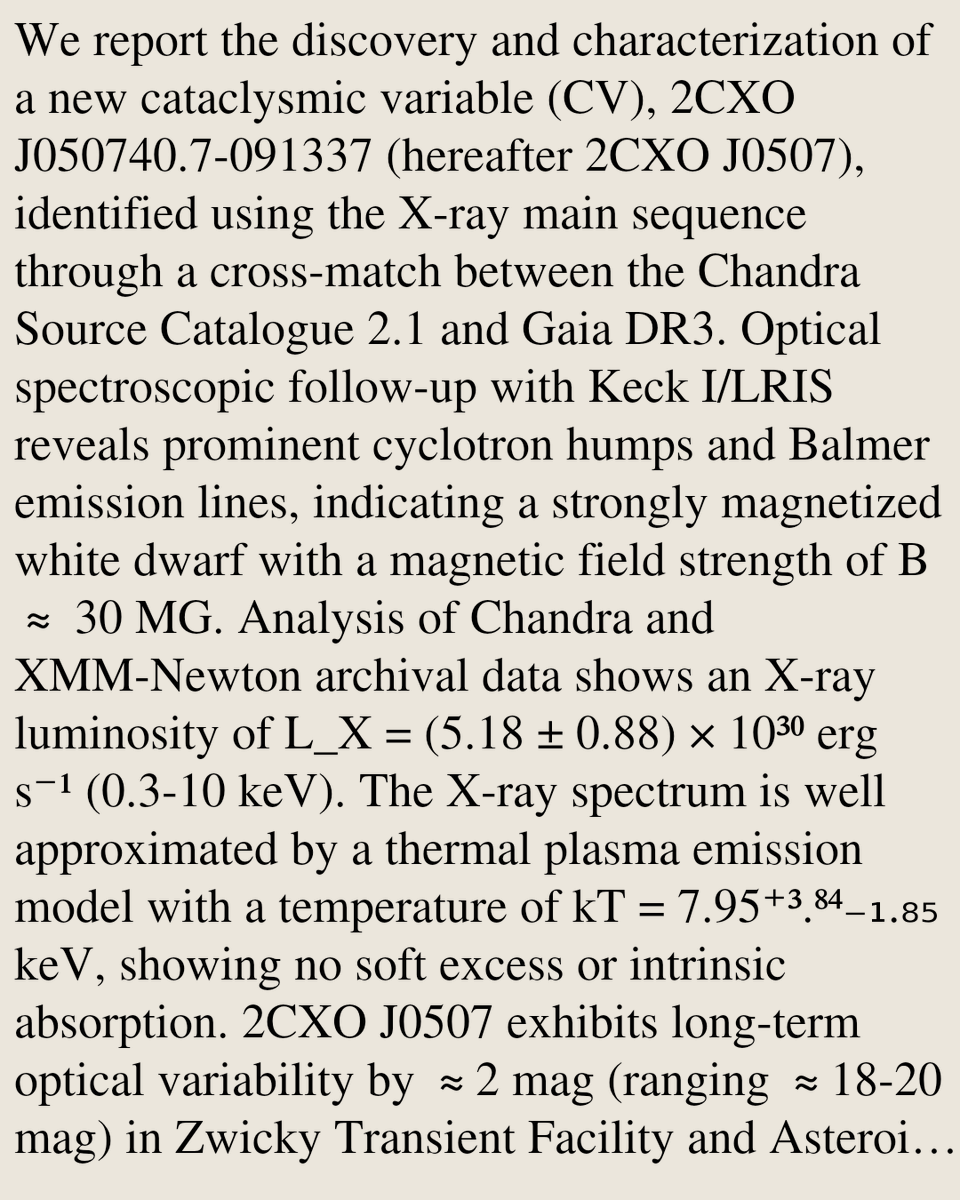 Multiwavelength Characterization of a New Magnetic Cataclysmic Variable 2CXO J050740.7-091337

Ilkham Galiullin, Vladislav Dodon, Antonio C. Rodriguez, Paula Szkody, Askar Sibgatullin
arxiv.org/abs/2605.04179 [𝚊𝚜𝚝𝚛𝚘-𝚙𝚑.𝙷𝙴 𝚊𝚜𝚝𝚛𝚘-𝚙𝚑.𝚂𝚁]
