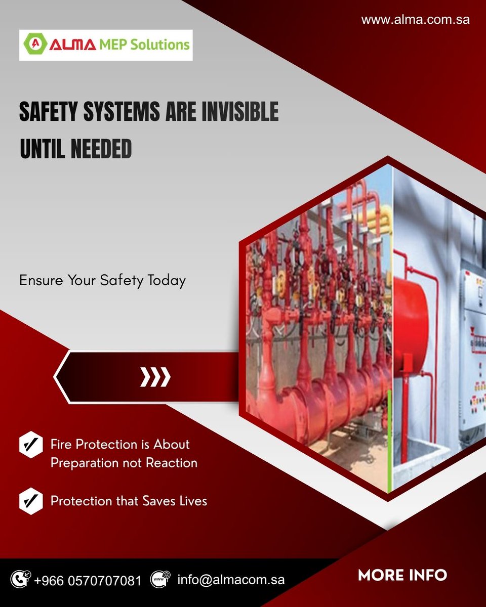alma_security's tweet photo. Safety First, Always! 
Safety systems may be invisible… until you need them. Protect your facility and your team with reliable fire protection solutions from ALMA MEP Solutions.
 https://t.co/JJm0LJ5ZUG
#FireSafety #WorkplaceSafety #LifeSavingProtection #SafetyFirst #ALMAMEP https://t.co/J3fuSCweNd