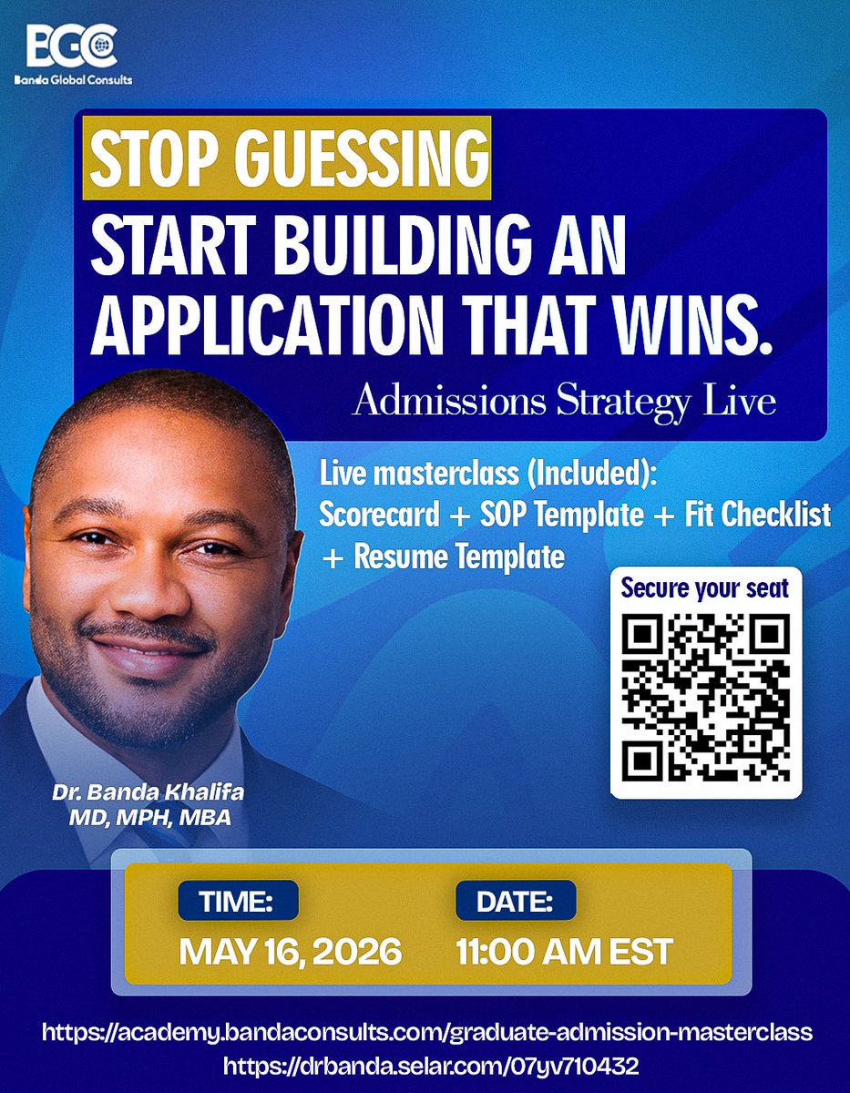 A few seats are still open for Admissions Strategy Live. (𝐋𝐞𝐬𝐬 𝐭𝐡𝐚𝐧 𝟏𝟎 𝐝𝐚𝐲𝐬 𝐭𝐨 𝐠𝐨)

This is for applicants who are tired of guessing.

Guessing which schools fit.

Guessing what to write in the SOP.

Guessing whether their résumé is good enough.

Guessing how