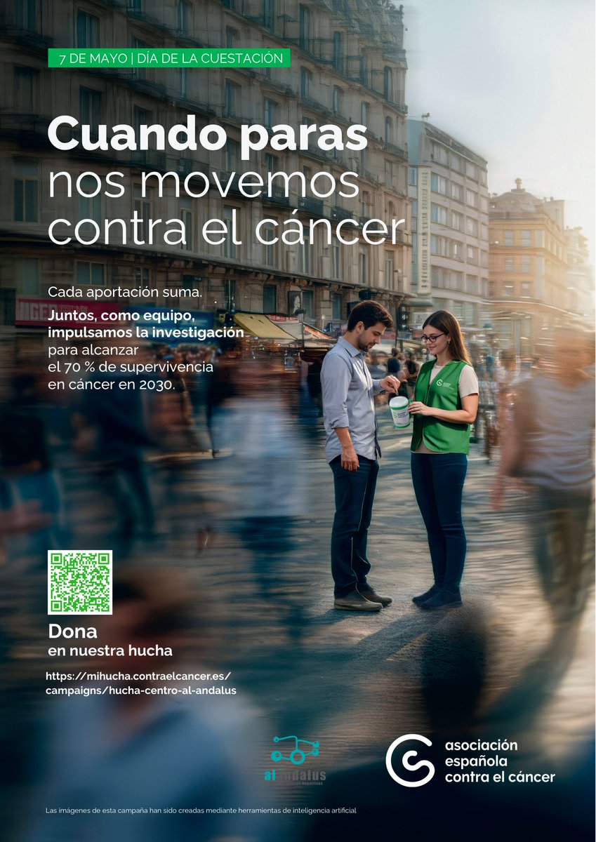 CtdAlandalus's tweet photo. Hoy 7 de mayo colaboramos en la cuestación de la Asociación Española Contra el Cáncer con nuestra hucha digital. 💚
Cada aportación suma para impulsar la investigación y apoyar a quienes luchan contra el cáncer.
🔗https://t.co/OtYYmEjPQq
#CuestaciónAECC #ContraElCáncer #AlAndalus https://t.co/MtLV6fUM5E