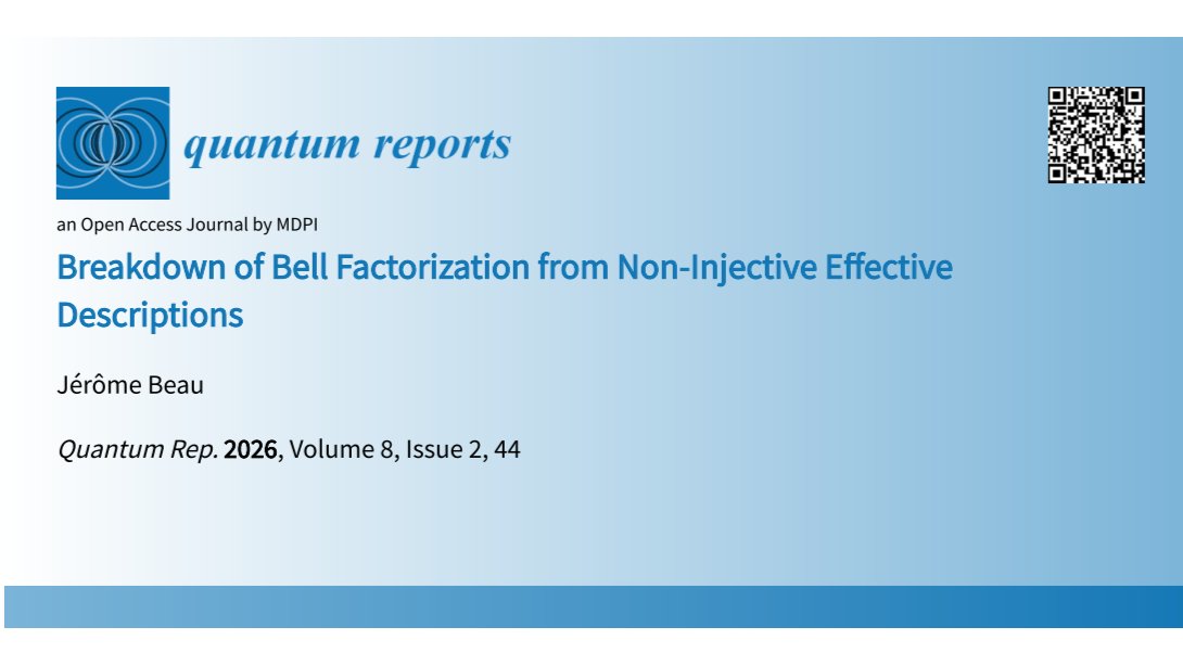 QMdpi's tweet photo. ⚛️ What if Bell inequality violations don’t require “spooky action at a distance” after all?
✍️ Author: Jérôme Beau
🔗 https://t.co/4tba0cCqeK
#QuantumFoundations #BellTheorem #QuantumPhysics #TheoreticalPhysics #QuantumMechanics #QuantumCorrelations #FundamentalPhysics https://t.co/XGGLqNaR8b