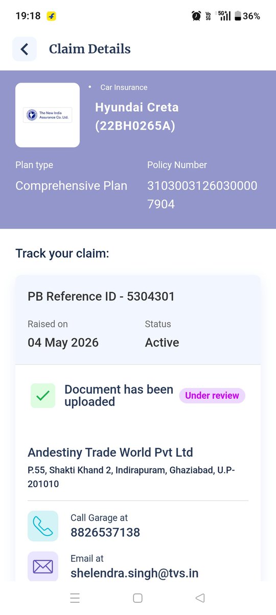 ronakanch's tweet photo. @PBHelpDesk Very slow claim registration process. Intimated a claim yesterday and uploaded all documents. Not verified yet. Not received a call from claim advisor. Don't have his contact to call. Claim number not generated yet. No surveyor assigned. Are you only to sell policies? https://t.co/AaNVxB9OZy