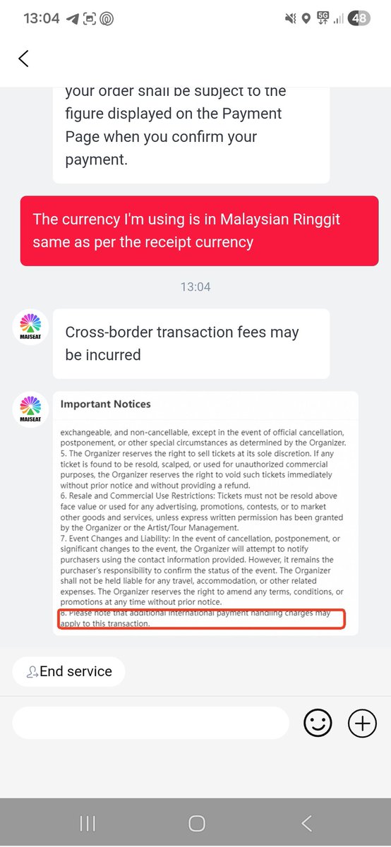 Ini respond customer service Maiseat. Difference tu disebabkan cross-border transaction fees.