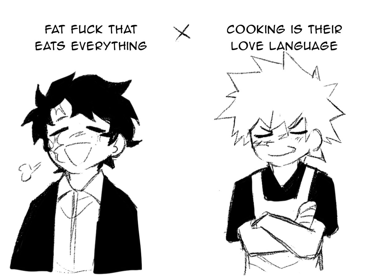 #dkbk
new hori art had me thinking that kacchan loves chubby izuku so he keeping cooking walk with me here
