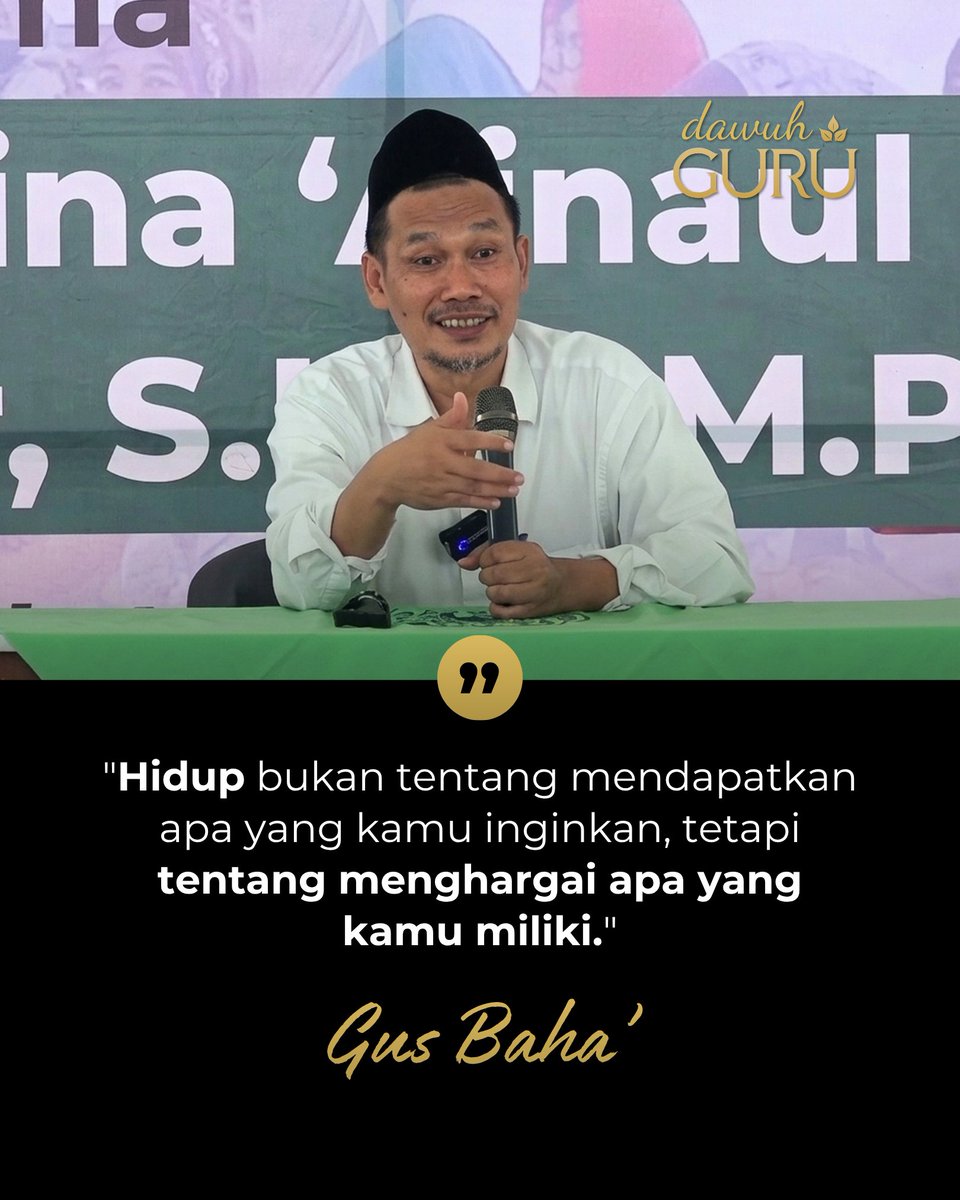 dawuhguru's tweet photo. "Hidup bukan tentang mendapatkan apa yang kamu inginkan, tetapi tentang menghargai apa yang kamu miliki."

Gus Baha'

@dawuhguru https://t.co/5AytYfBlSk