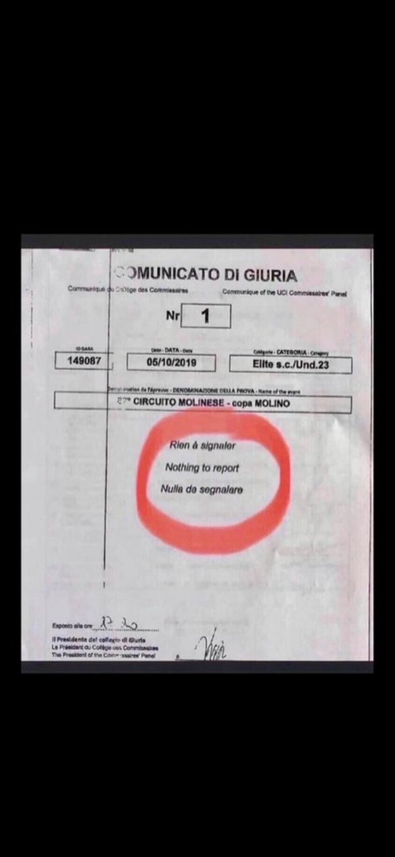 #Garlasco NULLA DA SEGNALARE. TUTTO DA ARCHIVIARE. 🔴 Luca BOTTA, giudice di gara della federciclismo (e crocerossino di Biella), con mio Figlio Giovanni morto, steso a terra sull’asfalto, a poco più di cento metri dalla linea di arrivo, emette un comunicato dove scrive: nulla da