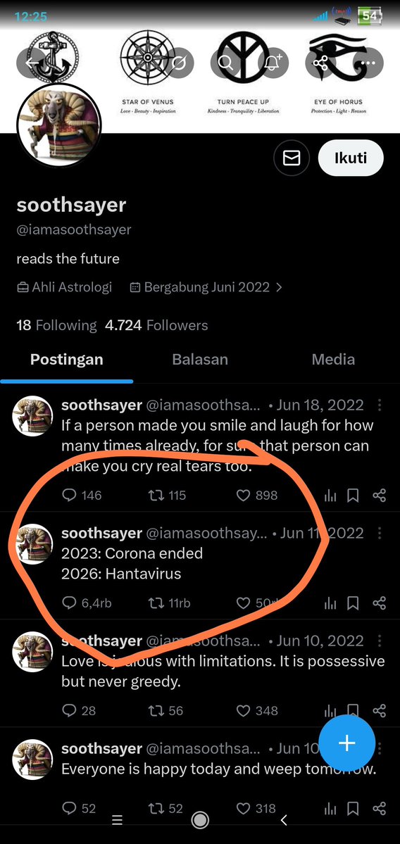 Bagaimana akun ini bisa menerawang berakhirnya Covid tahun 2023 dan berkembangnya Hantavirus di 2026 pada Juni 2022?? Habis ngetwit begitu dia menghilang ditelan bumi... 😳😳😳 
<a href="/iamasoothsayer/">soothsayer</a>