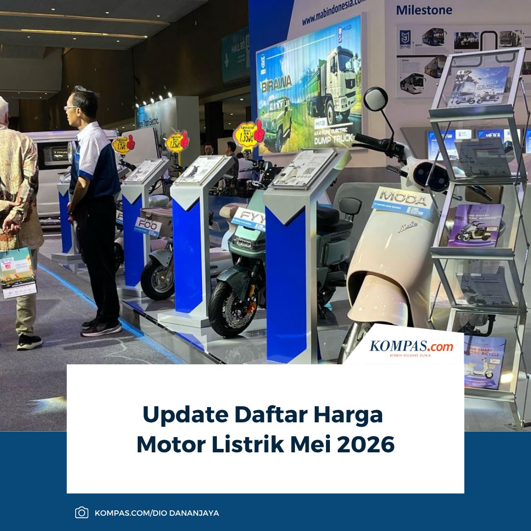 kompascom's tweet photo. Baca di sini:
https://t.co/gMvMD1RrRH
Pasar motor listrik di Indonesia pada Mei 2026 menunjukkan dinamika menarik. Sejumlah merek melakukan penyesuaian harga dibanding bulan sebelumnya.
~NA #MotorListrik #HargaMotorListrik #UpdateHarga https://t.co/X85ixiEui9