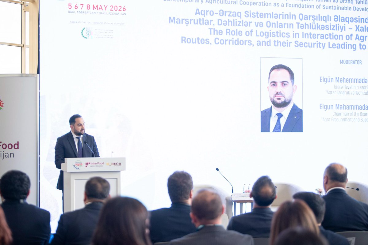 ElgunZade1's tweet photo. Within the framework of “Caspian Agro Week,” we held a highly productive panel discussion dedicated to the topic: “The Role of Logistics in the Interconnection of Agri-Food Systems: Routes, Corridors, and Their Security — The Path to the Prosperity of Nations.”

During our discussions, we covered a wide range of strategic issues — from the “smart” impact of digitalization on transport corridors and the investment potential of free economic zones to the innovative strength of EU-Africa partnerships. In particular, the role of universities in shaping the skills of the future emerged as a complementary link in this chain. Once again, it was emphasized that sustainable agri-food systems can only thrive on the basis of reliable corridors and strong partnerships.

I would like to express my sincere gratitude to our distinguished speakers — Mr. Samir Mammadov, Ed.D. -, Mr. Valeh Alasgarov, Mr. Berik Aryn , Ms. Sonia Toro , and Professor Zoltan Bujdoso — for their valuable contributions. I am also grateful to the organizers of “Caspian Agro Week” for providing this platform, as well as to all members of the audience.

The prosperity of nations depends on the corridors that connect them, and today’s discussions once again demonstrated how much of a priority this agenda truly is.

#CaspianAgroWeek #Logistics #FoodSecurity #AgriFood #SupplyChain #Digitalization #EconomicCorridors #Agriculture #Sustainability #RegionalCooperation