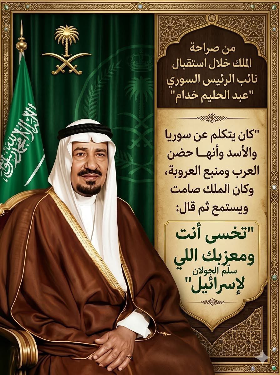 akiluno_a's tweet photo. استقبل الملك خالد رحمه الله نائب الرئيس السوري آنذاك عبدالحليم خدام، وأخذ خدام يتحدث عن سوريا والأسد وأنها حضن العرب ومنبع العروبة وغيرها من الشعارات القومية الأمصارية 
وكان الملك يستمع له بصمت وفجأة قال له : (تخسى أنت ومعزبك اللي سلم الجولان لإ سـ ـر ا ئـ ـيـ ـل). اللهم يرحمه ويغفر له ويسكنه الفردوس الأعلى من الجنة 🤲

#الملك_خالد_بن_عبدالعزيز رحمه الله
#السعودية
#السعودية_العظمى
#المملكة_العربية_السعودية 💚🇸🇦💚