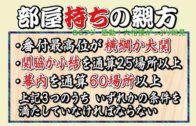 kuru2obake's tweet photo. ＜親方になる条件＞
部屋付き：三役、幕内20場所、関取30場所
部屋持ち：横綱大関、三役25場所、幕内60場所
と当然、部屋持ちが厳しいんだけど、

「継承による部屋持ち」は、幕内12、関取20と
「部屋付き」より緩いのね…

Copilotによると、この条件のみで師匠になった人はいないとのことだけど… https://t.co/gdE77nvETC