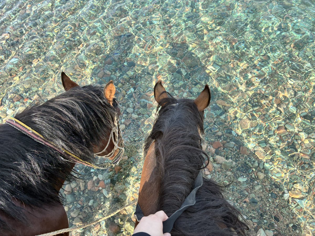 念願のキルギスで乗馬！天気に恵まれたイシク・クル湖の透明度！なんてきれいなんだ。
