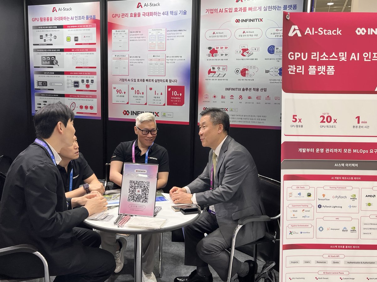 INFINITIX_JP's tweet photo. AI EXPO Korea 2026が閉幕🙇

INFINITIX KoreaはMiruWare・DS&amp;Gブースに出展し、AI導入からビジネス運用への移行を紹介。

AI-StackでGPU稼働率の低下、リソース共有の課題に切り込んだ。

来場者の声：「AI競争の鍵はインフラ効率だ」。 https://t.co/oKiGvm8V7m