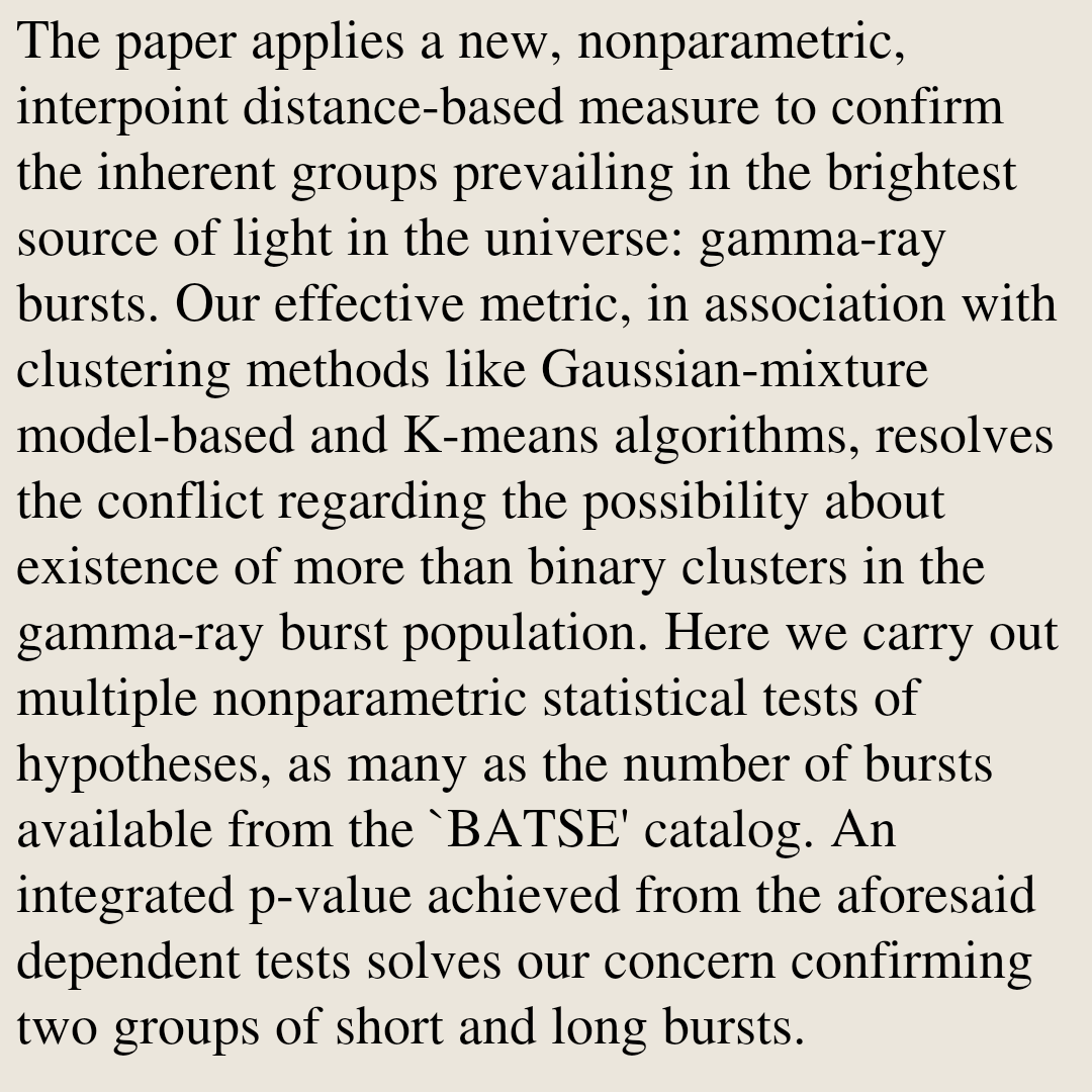 Confirmation of Binary Clustering in Gamma-Ray Bursts through an Integrated p-value from Multiple Nonparametric Tests of Hypotheses

Soumita Modak
arxiv.org/abs/2605.04739 [𝚊𝚜𝚝𝚛𝚘-𝚙𝚑.𝙷𝙴 𝚜𝚝𝚊𝚝.𝙰𝙿 𝚜𝚝𝚊𝚝.𝙼𝙻]