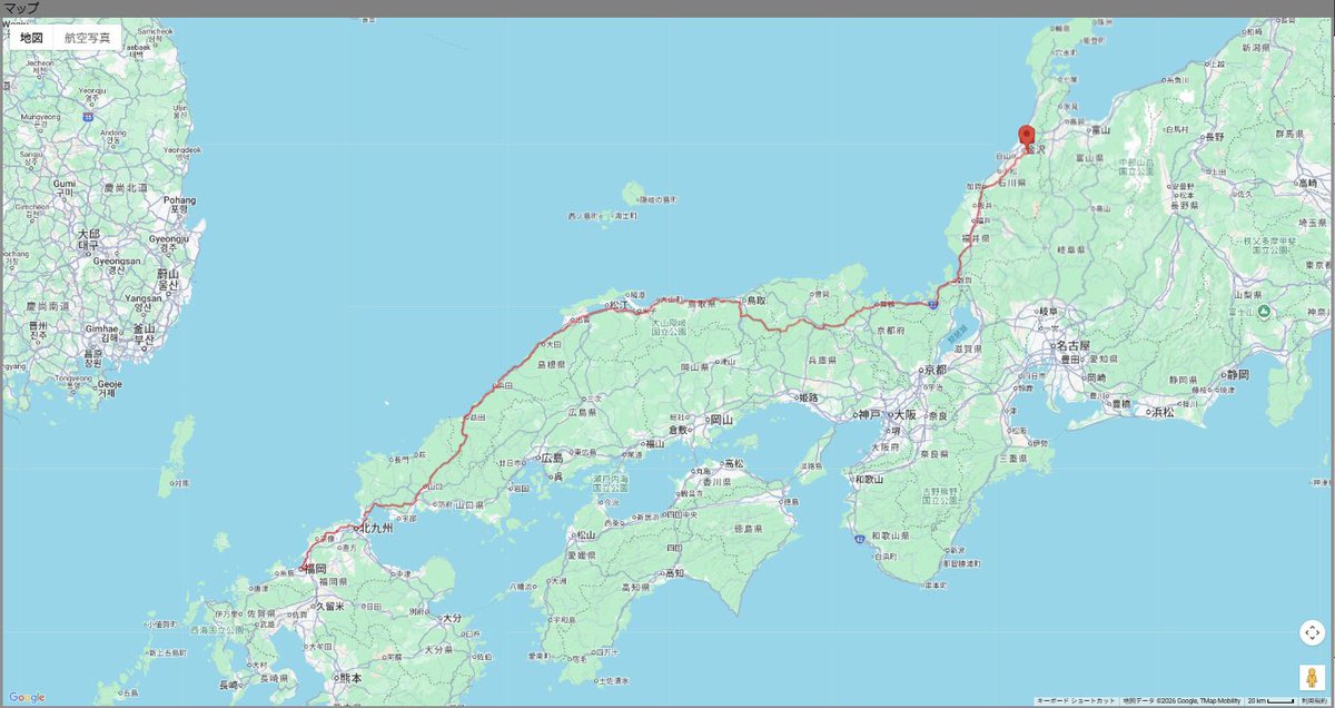 自走した全ルートを紹介します 5/1〜5/2(金沢→福岡)…約918km 卯辰山