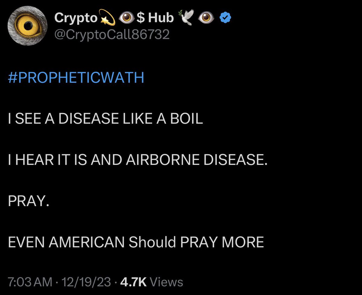 CryptoCall86732's tweet photo. #PropheticWatch 

2023 God revealed something like an airborne disease to me, here is three years later. 

Do you know that the Hanta virus going on now is airborne. And targeting American. 

Let believers pray. 

Shalom https://t.co/iDHgKBTm6Z