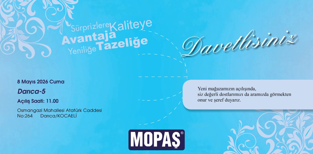 istperder's tweet photo. İstanbul PERDER ailemizin Değerli Üyesi Mopaş Market,

Yeni Şubesini;

📍Darıca ‘da açıyor…📣

Değerli Üyemiz Mopaş Market’i, yeni şube açılışları için tebrik ediyor; bol bereketli kazançlar diliyoruz. 💐

@rahmikartal https://t.co/9vEKq157jg