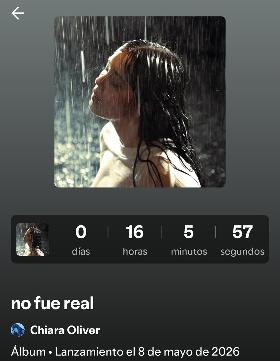 Buenísimos días porque hoy sale por fin el primer disco de Chiara no fue real hgbrnrhbrbrhbtjb 
Que sean las 12 ya para escucharlo entero 😭💙