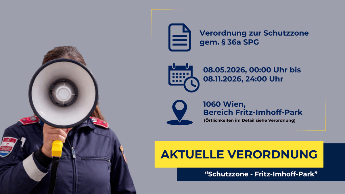 LPDWien's tweet photo. ℹ️Bitte beachten Sie unsere aktuelle #Verordnung zur #Schutzzone im Bereich #Fritz-Imhoff-Park in #Mariahilf

Näheres zur geltenden Verordnung finden Sie unter folgendem Link ⬇️
https://t.co/RghmU9zrSm https://t.co/pxJSz25OMA