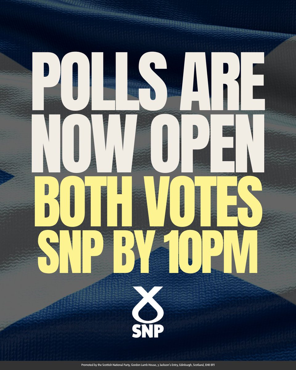 Today, vote to lower bills, protect our NHS, and put Scotland’s future in Scotland’s hands.

Make it Both Votes SNP.

Polls close at 10pm.