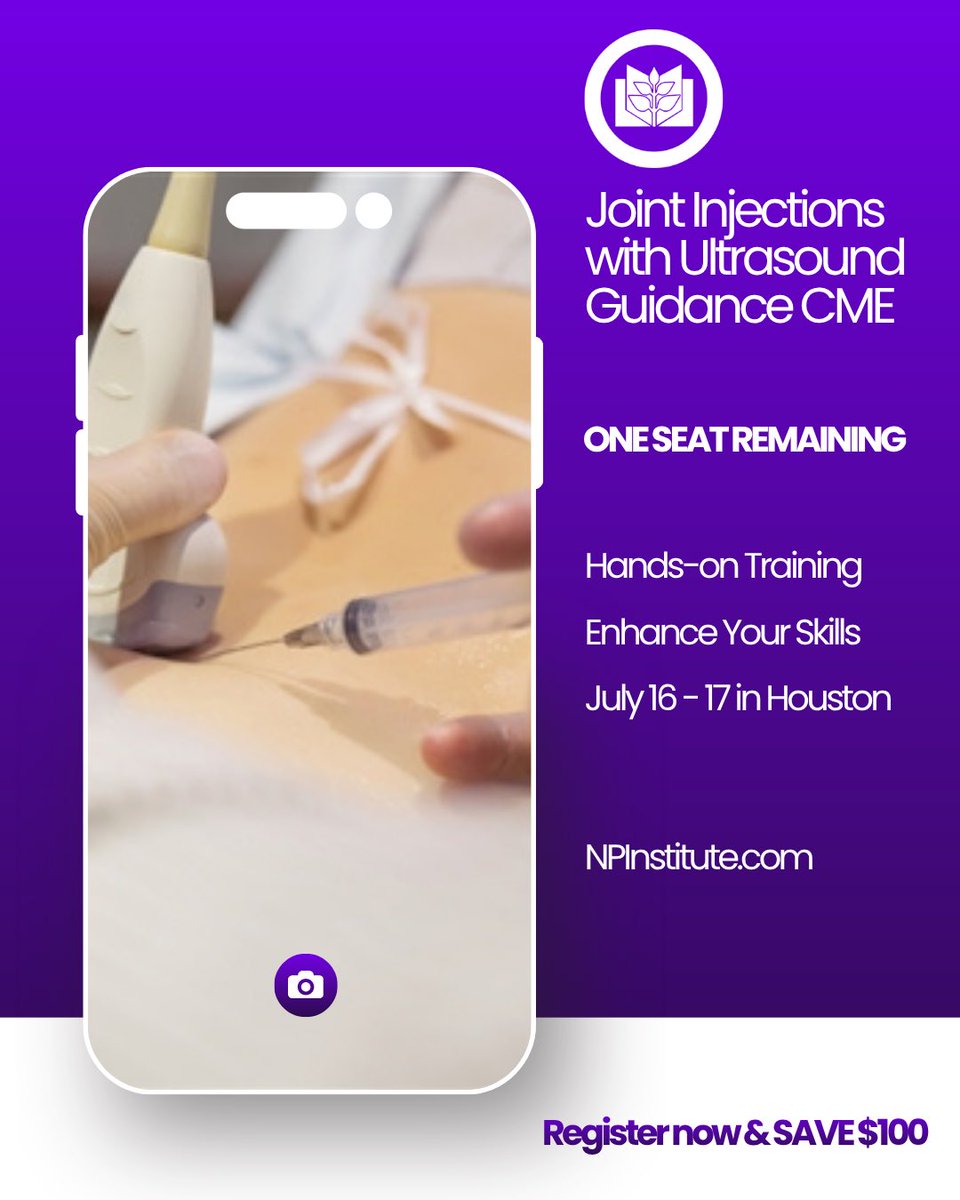 npicme's tweet photo. Only ONE seat remains in NPI’s Joint Exam &amp; Injections with Intro to Ultrasound Guidance CME course | July 16–17 in Houston.

Register: https://t.co/glHC8mqJIL

Save $100 and reserve the discounted hotel rate through June 26.

Hotel: https://t.co/JinGNOe2pV

#CME #Ultrasound https://t.co/pC8zlKb1Hy