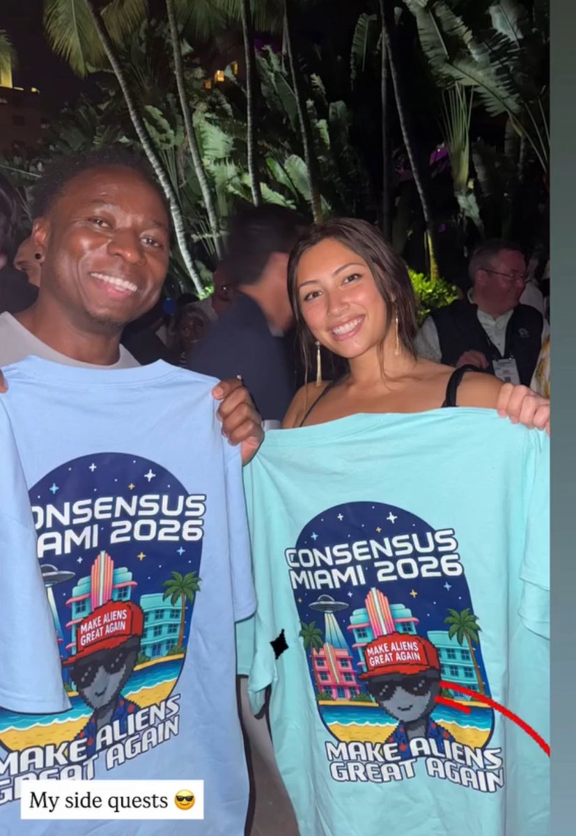 MAGA_Aliens's tweet photo. The movement keeps growing 👽  

Two more believers joined the mission at @consensus2026 repping the Make Aliens Great Again merch.  

Disclosure is coming.  

Get yours today!  https://t.co/SucpVfBooE https://t.co/qX5G60QQEZ