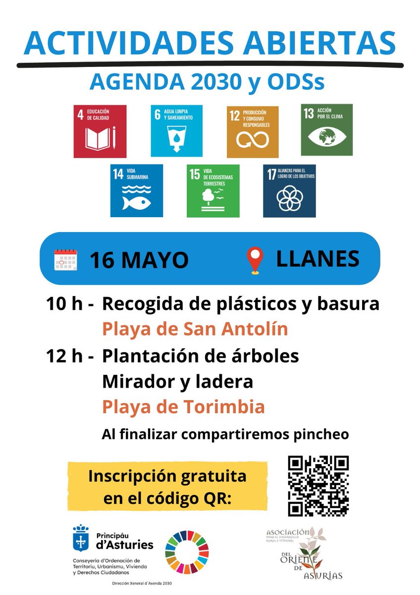 kriesgo's tweet photo. El próximo sábado 16 de Mayo en el concejo de #Llanes podremos compartir mañana de actividades abiertas alineadas con la Agenda 2030 y los Objetivos de Desarrollo Sostenible promovido por ADRIOA @LeaderOriente y el @GobAsturias con inscripción abierta en el código QR 😀 gracias https://t.co/2dFoUpCDkC
