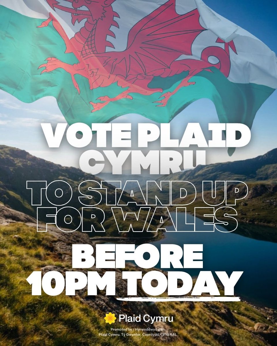 llinos_medi's tweet photo. It’s election day - make sure to vote for positive change with Plaid Cymru.

A vote for Plaid Cymru is a vote to cut NHS waiting times, to boost the economy and to help families with the cost of living. It’s also the only way to stop Reform. 

Amdani  🏴󠁧󠁢󠁷󠁬󠁳󠁿 https://t.co/18l1a4lYZm