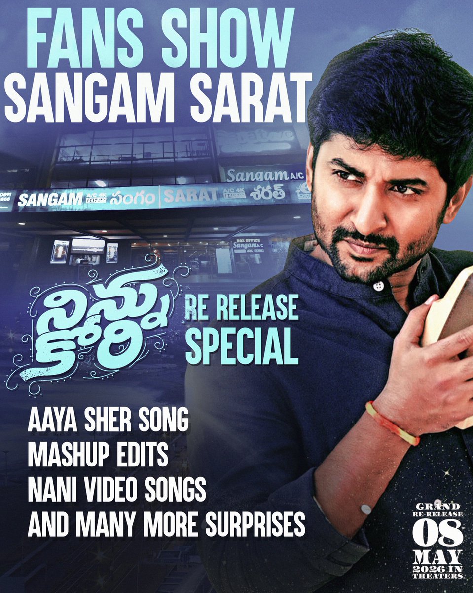 Nameistuck's tweet photo. #NinnuKori4K
The Sangam Sarat 8 AM Show is going to be💥💥💥💥
🦁 Paradise Surprise
✨ Special Nani Edits &amp; Mashups 
🎶 Surprise Special Tracks
#Ninnukori https://t.co/oCxmxr22DY