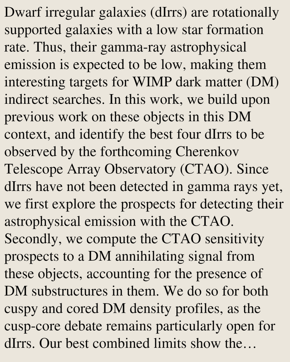Sensitivity of the Cherenkov Telescope Array Observatory to Gamma-Ray Signals in Dwarf Irregular Galaxies

Jaume Zuriaga-Puig, Viviana Gammaldi, Miguel Á. Sánchez-Conde
arxiv.org/abs/2605.04890 [𝚊𝚜𝚝𝚛𝚘-𝚙𝚑.𝙷𝙴 𝚊𝚜𝚝𝚛𝚘-𝚙𝚑.𝙶𝙰]