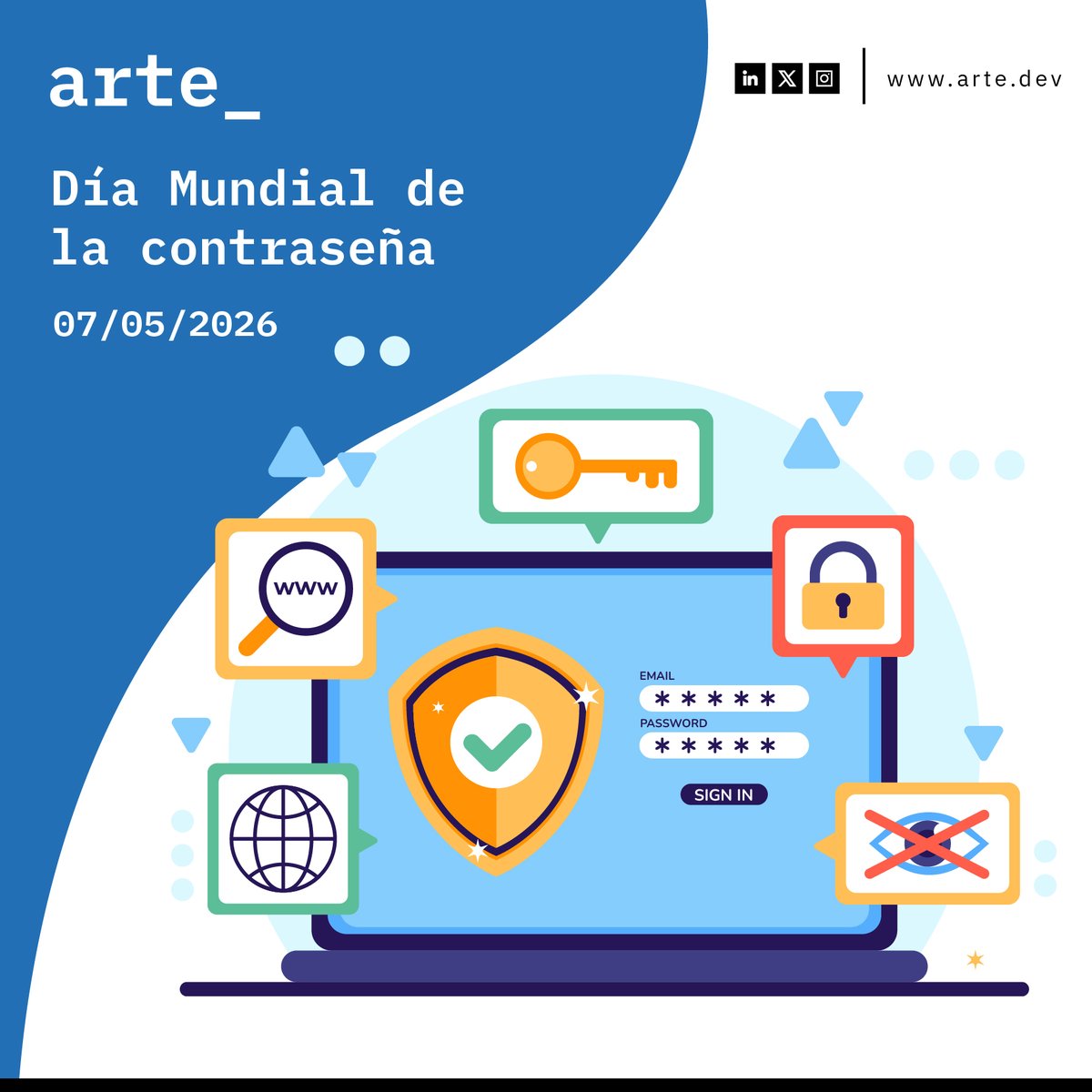 arte_dev's tweet photo. Hoy recordamos que una buena contraseña es la primera línea de defensa 🔐💻
Pequeños hábitos como usar claves seguras, únicas y actualizarlas con frecuencia marcan la diferencia para proteger tu información en el entorno digital.

#DíaMundialDeLaContraseña #Ciberseguridad https://t.co/86PE7MFIFV