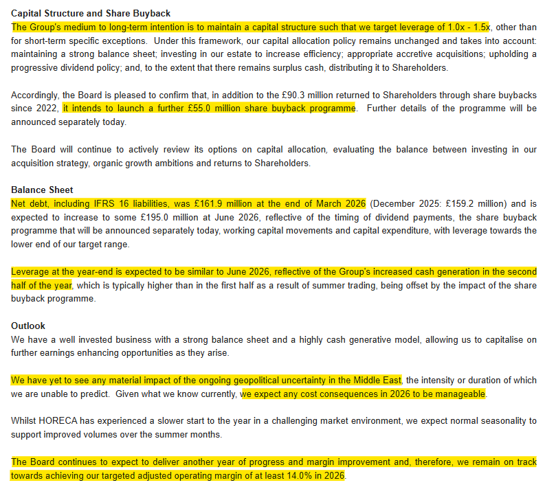 1James1n1's tweet photo. #JSG - AGM TU

➡️Q1 Rev up 1.4%, proactive management of cost pressures.
➡️Energy prices largely forward fixed.
➡️Share buyback of £55m lanuched today.
➡️Aim to keep leverage in 1.0-1.5x range in medium term
➡️No ME cost impact to date
➡️On track for 14%+ operating margin in 2026 https://t.co/3fPYcAUCXL